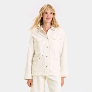 NWT Universal Thread White Studded Chore Denim Jacket S Edgy Layer